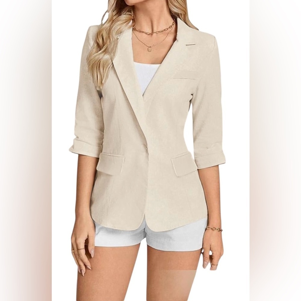 Mina Self Business Casual Linen Cotton Blend Travel Blazer Career Women Size M